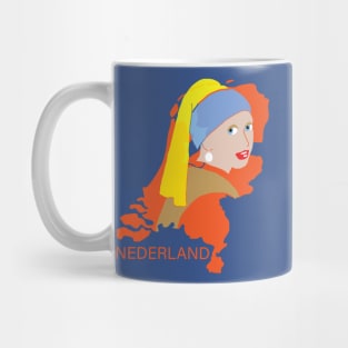 Girl With a Pearl Earring on Outline of the Netherlands Mug